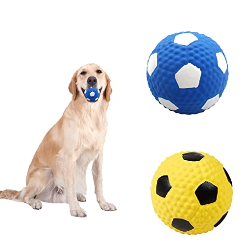 2 Stück Quietschender Hundespielzeug Ball Latex Hunde Quietsch Spielzeug Fußball Kauen Apportierball Hundeball für Katzen Werfen Interaktives Hundespielzeug Zahnreinigung Kauspielzeug für Jagdübung von Jodsen