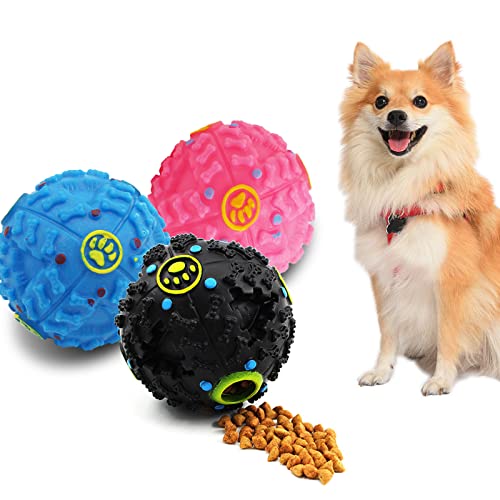3 Stück Hundespielzeug Ball mit Sound, Hund Kauspielzeug Leckerli Spender für Welpen Kleine Hunde, Hund Spielzeug Hundeball Unzerstörbar für Reinigung der Zähne, IQ Training (S, Schwarz, Blau & Rosa) von Jodsen