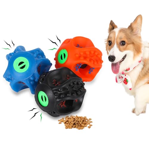 3 Stück Hundespielzeug Ball mit Ton, Quietschende Hundebälle Gummi Hund Trainingsball Interaktives Hundeballe Spielzeug Wurfspielzeug für Welpen Hundekauspielzeug Zahnputzspielzeug für Haushunde von Jodsen