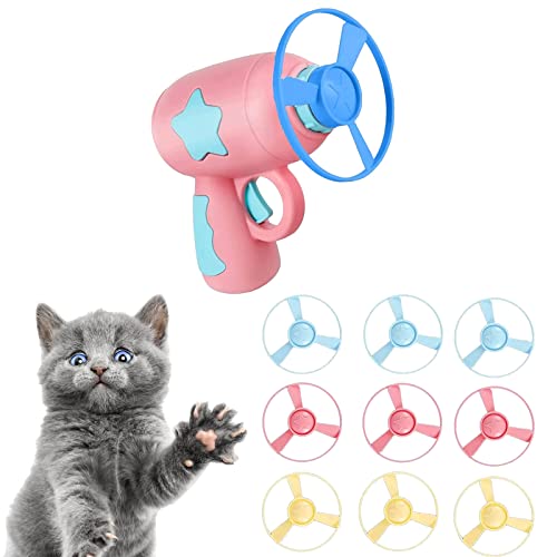 Cat Fetch Toys Cat Interaktives Katzenspielzeug für Indoor-Katzen mit 1 Werfern und 10 Flying Discs Flying Toys Kätzchen Tracking Spielzeug Spinning Shooter Toys Geschenke für Jagd Fitness von Jodsen