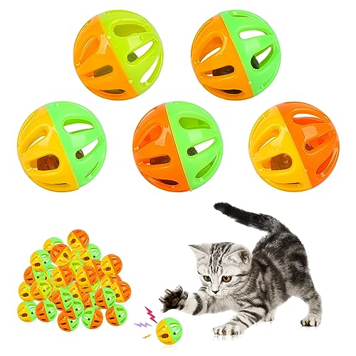 Cat Toy Balls,Plastic Ball Cat Toys,Cat Bell Ball,Lattice Balls with Bell Jingle Kitten Toy,Cat Kitten Play Balls for Indoor Kitten Pet Chase Pounce Rattle Play Toys,Random Color (24 Stück) von Jodsen