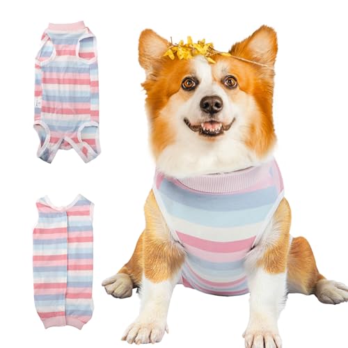 Heilungsanzüge für Hunde,weibliche männliche Anti Lecken Hund Onesies,Nach Operationen für Bauchwunden Cone E-Collar Alternative Pet Vest,Lecken verhindern,Beißen (Rosa-S) von Jodsen