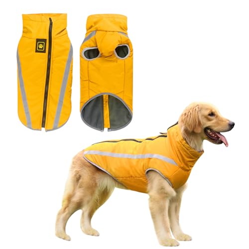 Hunde Winterjacke, Warme Hundejacke Mantel für Mittlere und Große Hunde Winter Wasserdicht Hundekleidung Reflektierende Fleece Welpen Outdoor-Mäntel für Labrador, Bulldogge, Samoye (6XL/68cm, Gelb) von Jodsen