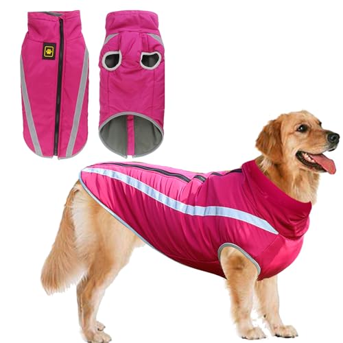 Hunde Winterjacke, Warme Hundejacke Mantel für Mittlere und Große Hunde Winter Wasserdicht Hundekleidung Reflektierende Fleece Welpen Outdoor-Mäntel für Labrador, Bulldogge, Samoye (6XL/68cm, Rosa) von Jodsen