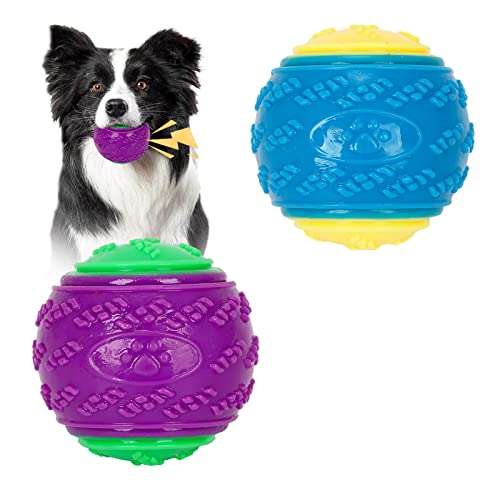 Hundeball-Spielzeug, 2 Stück Hund Quietschspielzeug Bälle Gummi Hundekauspielzeug Dauerhaft Interaktives Ballspielzeug für Hunde Holt Hüpfende Ballspielzeug für Langeweile, Zahnreinigung (Grün+Blau) von Jodsen