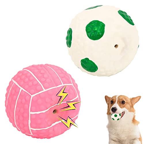 Jodsen 2 Stück Latex Gummi Hund Quietsche Spielzeug,Quietschende Hundebälle,Weiche Bouncy Fetch Bälle,Football Chew Hundeball für Mittlere Kleine Haustiere Interaktives Spielen von Jodsen