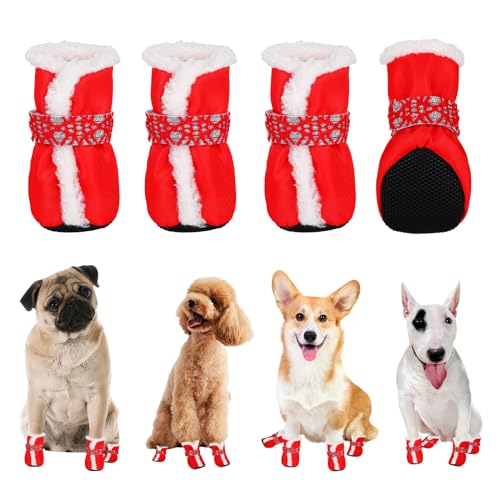 Hundeschuhe,4 Stück Hundestiefel Pfotenschutz,Anti-Rutsch Hundeschuhe,Winter Warm Hundeschuhe,Pfotenschützer Hundeschuhe,Schuhe Hunde für Kleine Hunde Winter (Rot) von Jodsen