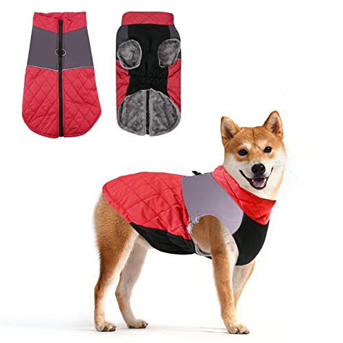 Wintermantel Hund,wasserdichte Winter Fleece Warme Jacke Hundemantel mit gepolstertem Fleece-Futter Winterjacke für Welpen,Warme Weste Haustier Hundemantel für Winter kaltes Wetter (Red, M) von Jodsen