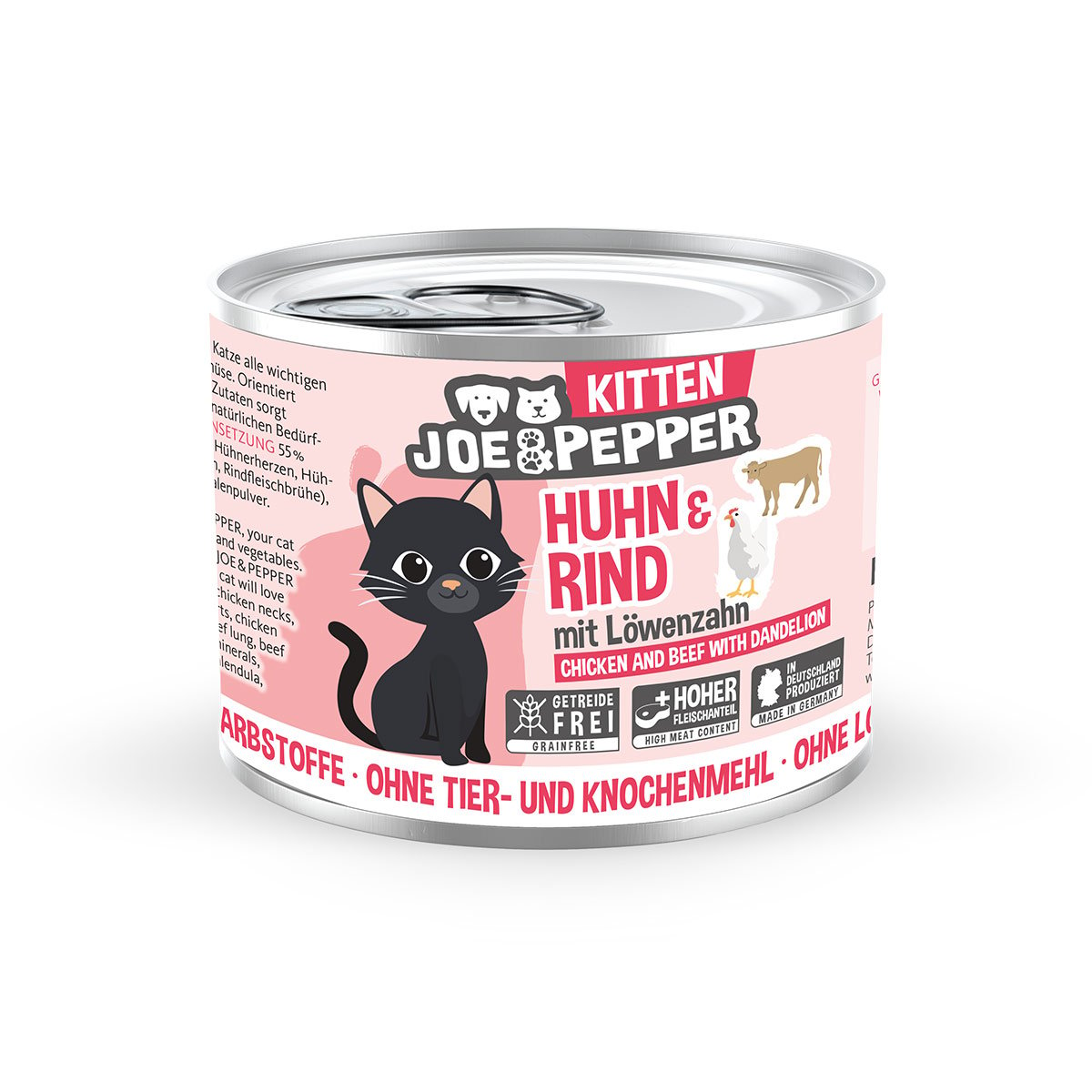 Joe & Pepper Cat Kitten Huhn & Rind mit Löwenzahn 6x200g von Joe & Pepper