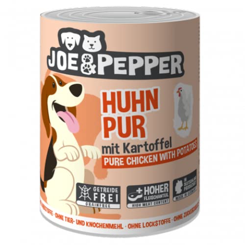 Joe&Pepper 6 x 400g Huhn Pur m. Kartoffeln | getreidefreies Hundefutter, Nassfutter für Hunde | regionale Herstellung Made in der Eifel | 95% Fleisch und 4% Gemüse von Joe&Pepper