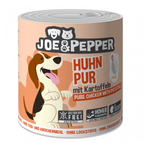 Joe&Pepper 6 x 800g Huhn Pur m. Kartoffeln | getreidefreies Hundefutter, Nassfutter für Hunde | regionale Herstellung Made in der Eifel | 95% Fleisch und 4% Gemüse von Joe&Pepper