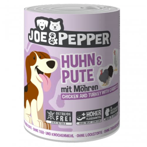 Joe&Pepper 6 x 400g Huhn & Pute mit Möhren | Getreidefreies Nassfutter mit hohem Fleischanteil | Nachhaltig & natürlich aus der Eifel von Joe&Pepper