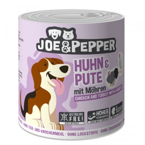 Joe&Pepper 6 x 800g Huhn & Pute m. Möhren | getreidefreies Hundefutter, Nassfutter für Hunde | regionale Herstellung Made in der Eifel | 95% Fleisch und 4% Gemüse von Joe&Pepper