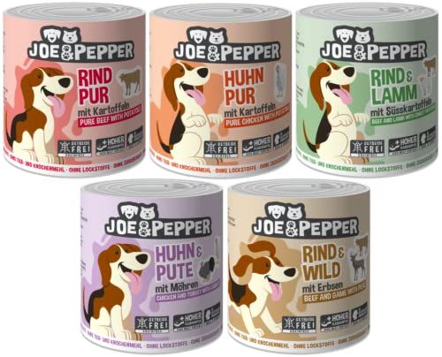 Joe&Pepper 12 x 800g Mixpaket | getreidefreies Hundefutter, Nassfutter für Hunde | regionale Herstellung Made in der Eifel | Mind. 95% Fleisch und 4% Gemüse von Joe&Pepper