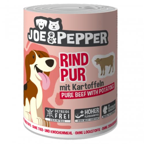 Joe&Pepper 6 x 400g Rind Pur m. Kartoffeln | getreidefreies Hundefutter, Nassfutter für Hunde | regionale Herstellung Made in der Eifel | 95% Fleisch und 4% Gemüse von Joe&Pepper