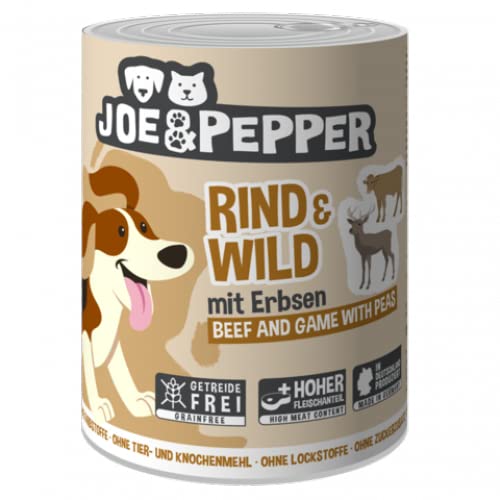 Joe&Pepper 6 x 400g Rind & Wild m. Erbsen | getreidefreies Hundefutter, Nassfutter für Hunde | regionale Herstellung Made in der Eifel | 95% Fleisch und 4% Gemüse von Joe&Pepper