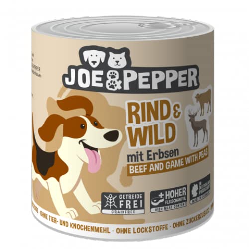 Joe&Pepper 6 x 800g Rind & Wild m. Erbsen | getreidefreies Hundefutter, Nassfutter für Hunde | regionale Herstellung Made in der Eifel | 95% Fleisch und 4% Gemüse von Joe&Pepper