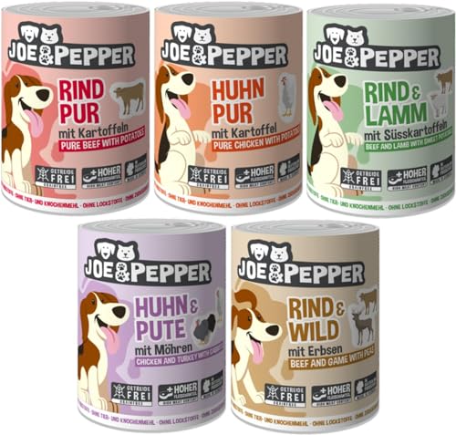 Joe&Pepper 6 x 400g Probierpaket | Hochwertiges Nassfutter für Hunde | Getreidefrei, mit viel Fleisch, Gemüse & wertvollen Nährstoffen von Joe&Pepper