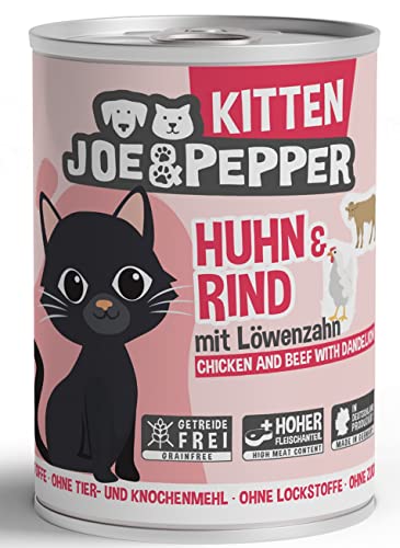 Joe&Pepper getreidefreies Katzenfutter/alle Sorten 6X 400g / hoher Fleischanteil, Keine künstlichen Zutaten/Nassfutter (Kitten Huhn & Rind) von Joe&Pepper