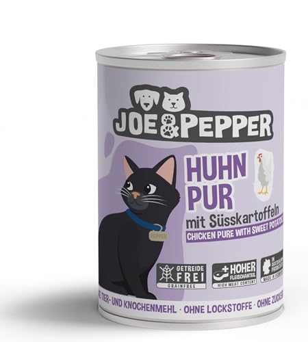 Joe&Pepper getreidefreies Katzenfutter/alle Sorten 6X 400g / hoher Fleischanteil, Keine künstlichen Zutaten/Nassfutter für Katzen (Huhn Pur m. Süßkartoffeln) von Joe&Pepper