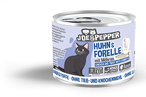 Joe&Pepper getreidefreies Katzenfutter | 6X 200g Huhn & Forelle m. Möhren | hoher Fleischanteil, Keine künstlichen Zutaten | Nassfutter von Joe&Pepper