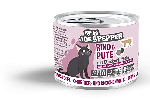 Joe&Pepper getreidefreies Katzenfutter | 6X 200g Rind & Pute m. Süßkartoffeln | hoher Fleischanteil, Keine künstlichen Zutaten | Nassfutter von Joe&Pepper