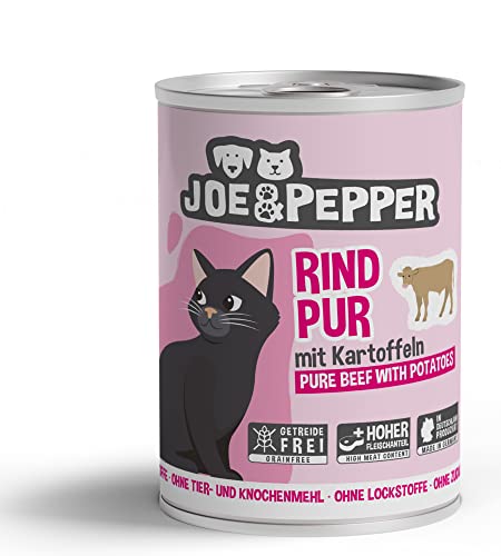 Joe&Pepper Rind Pur m. Kartoffeln 6 x 400g | Getreidefreies Nassfutter für Katzen | Hoher Fleischanteil, Keine künstlichen Zutaten | mit Taurin von Joe&Pepper