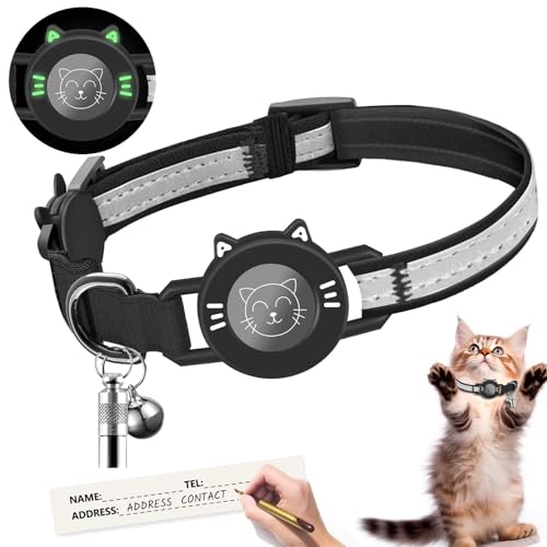 Airtag Katzenhalsband Gross Wasserdichter Halsbänder,Reflektierendes integriertes Halsband Katze mit Elastic Band,Katzenhalsband mit Sicherheitsverschluss Kompatibel mit Apple Airtag Kätzchen Welpen von Johiux