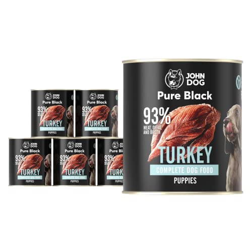 JOHN DOG Pure Black - 93% Fleisch - Premium Nassfutter für Hunde - Welpenfutter - Hypoallergenes Hundefutter - Glutenfrei Nassfutter - 100% Natürliche Zutaten - Hunde Leckerlis - 6 x 800g - (TÜRKEI) von JOHN DOG