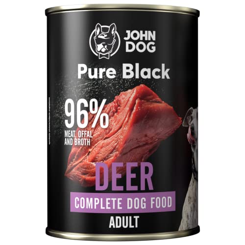 JOHN DOG Pure Black-93% Fleisch - Premium - Welpenfutter - Hypoallergenes - Glutenfrei Nassfutter - 100% Natürliche Zutaten - Hunde Leckerlis - 6 x 400g - (Hirsch) von JOHN DOG
