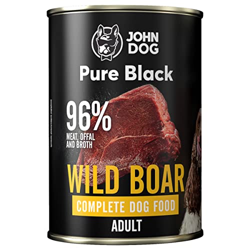 JOHN DOG Pure Black - 96% Fleisch - Premium Nassfutter für Hunde - Hypoallergenes Hundefutter - Glutenfrei Nassfutter - 100% Natürliche Zutaten - 6 x 400g - (WILDES Schwein) von JOHN DOG