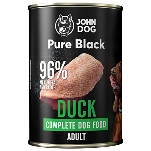 JOHN DOG Pure Black - 96% Fleisch - Premium Nassfutter für Hunde - Hypoallergenes Hundefutter - Glutenfrei Nassfutter - 100% Natürliche Zutaten - Hunde Leckerlis - 6 x 400g - (Ente) von JOHN DOG