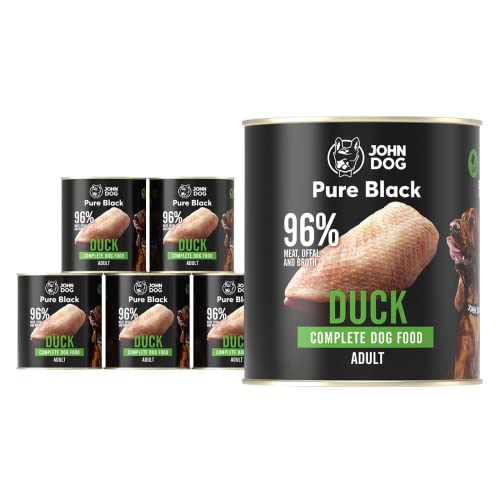 JOHN DOG Pure Black - 96% Fleisch - Premium Nassfutter für Hunde - Hypoallergenes Hundefutter - Glutenfrei Nassfutter - 100% Natürliche Zutaten - Hunde Leckerlis - 6 x 800g - (Ente) von JOHN DOG
