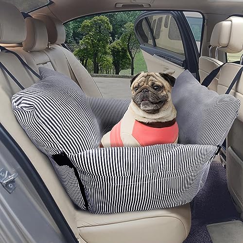 Johnear Hundebett Autositz Sitzerhöhung für Mittlere Hunde 2 in 1 Haustier Auto Reisesitze mit 2 Taschen，geeignet bis zu 30kg Haustier，Blau Hundebett Transporttasche Couch mit Sicherheitsleine von Johnear