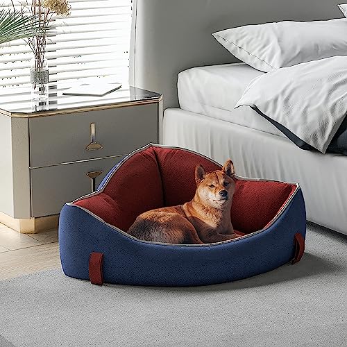 Johnear Hundebett Hundekörbchen für mittelgroße Hunde, Hohen Seitenwänden erhöht die Sicherheit ， Anti-Angst Hundekorb Katzenbett Waschbar Hundesofa 60x60x40cm von Johnear