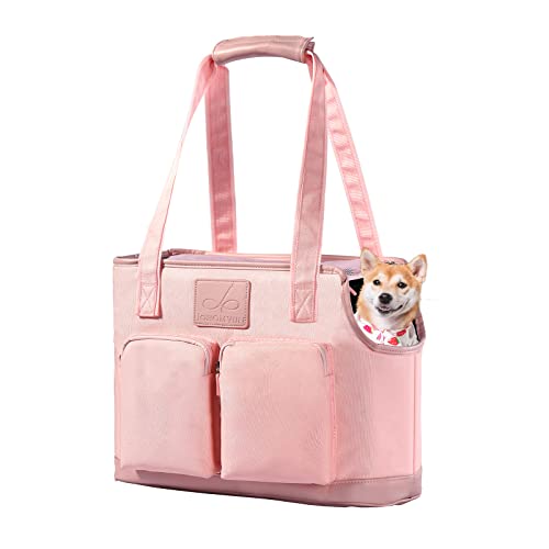 Johomviin Hundetragetasche, faltbar, wasserdicht, Premium-PU-Leder, Oxford-Stoff, Hundetragetasche, Haustier-Reisetasche mit Taschen für Katzen und kleine Hunde (Rosa) von Johomviin
