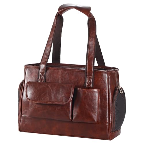 Johomviin Hundetragetasche, modische Leder-Haustier-Tragetasche, von Fluggesellschaften zugelassen, weiche Seiten, Katzen-Reisetasche mit Taschen, Kaffee Johomviin Hundetragetasche, modische Leder-Haustier-Tragetasche, von Fluggesellschaften zugelassen, weiche Seiten, Katzen-Reisetasche mit Taschen, Kaffee von Johomviin
