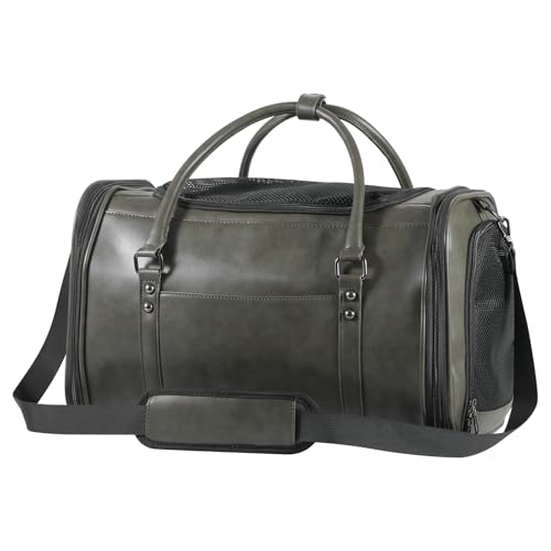Johomviin Stilvolle Haustier-Tragetasche aus Leder für kleine Hunde und Katzen bis zu 6,8 kg, von Fluggesellschaften zugelassen, leichte Reisetasche mit atmungsaktivem Mesh und Schultergurt, Grün von Johomviin