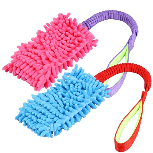Jokapy 2pcs Hund Squeak Plüsch Seilspielzeug lustiger interaktiver Haustier -Kauen -Seilspielzeug mit Quietschstall für Welpenhundtraining(Rosa + Blau) von Jokapy