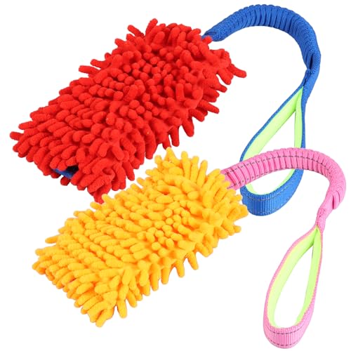 Jokapy 2pcs Hund Squeak Plüsch Seilspielzeug lustiger interaktiver Haustier -Kauen -Seilspielzeug mit Quietschstall für Welpenhundtraining(Rot+Gelb) von Jokapy