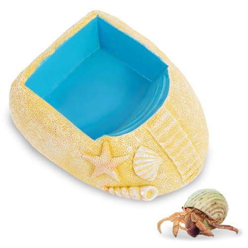 Jokapy Harz Hermit Crab Water Bowl mit Kletterrampe Süßes Strandstil Einsiedler Krabben Wasserpool für kleine bis mittlere Schildkröten Frog Gecko(gelb) von Jokapy