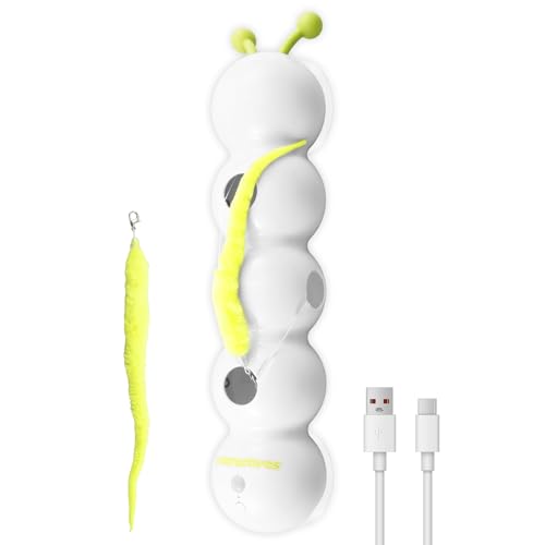 Jokapy Smart Cat Toy mit Wurmdesign wiederaufladbare Bewegung aktiviertes interaktives Katzenspielzeug mit Saugbecherwand und Fenster für Langeweile montiert(Weiß -Green) von Jokapy