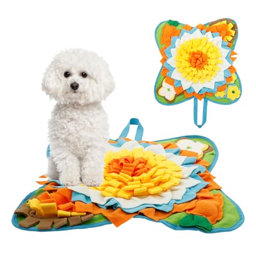 Matte für Hunde, langsames Füttern, helle Farbe, interaktive Schnüffelmatte, Plüschstoff, Blumenform mit rutschfester Rückseite, für kleine Hunde, Katzen, Kaninchen (Größe 1) von Jokapy