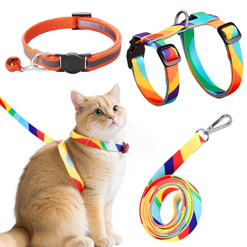 3-teiliges Katzengeschirr und Leine, bunt, ausbruchsicher, verstellbares Kätzchengeschirr mit Halsband, weiches, leichtes Laufgeschirr für Katzen 3-teiliges Katzengeschirr und Leine, bunt, ausbruchsicher, verstellbares Kätzchengeschirr mit Halsband, weiches, leichtes Laufgeschirr für Katzen von Jokureao