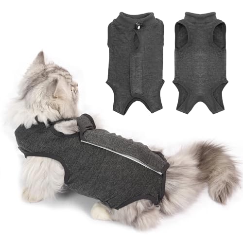 Katzenbody nach OP Erholungsanzug Kleidung, Katze Body Operation Kastrationsbody, Katzenbody Nach Op Katzen Body, Spay Entwöhnung Leckschutz Suit für Katze (Grau, S) von Jokureao