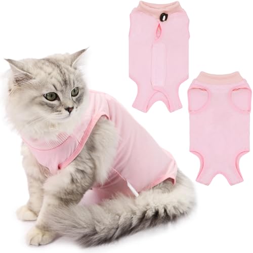 Katzenbody nach OP Erholungsanzug Kleidung, Katze Body Operation Kastrationsbody, Katzenbody Nach Op Katzen Body, Spay Entwöhnung Leckschutz Suit für Katze (Rosa, M) von Jokureao