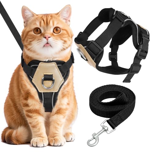 Katzengeschirr und Leine, ausbruchsicher, verstellbar, mit reflektierender Weste und Leine, weiches Netzgewebe, Katzengeschirr für kleine, mittelgroße Katzen, bequemes Spazierengehen, 2-teilig von Jokureao