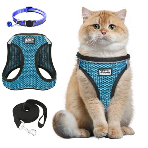 Katzengeschirr und Leine, verstellbar, reflektierend, weich, atmungsaktiv, Netzweste, Halsband mit Glocke, ausbruchsicher, bequem, leicht, für kleine, mittelgroße Katzen, Hunde, Haustiere, 3-teilig Katzengeschirr und Leine, verstellbar, reflektierend, weich, atmungsaktiv, Netzweste, Halsband mit Glocke, ausbruchsicher, bequem, leicht, für kleine, mittelgroße Katzen, Hunde, Haustiere, 3-teilig von Jokureao