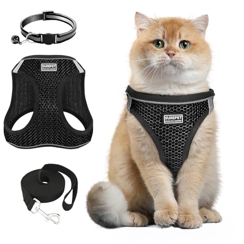 Katzengeschirr und Leine, verstellbar, reflektierend, weich, atmungsaktiv, Netzweste, Halsband mit Glocke, ausbruchsicher, bequem, leicht, für kleine, mittelgroße Katzen, Hunde, Haustiere, 3-teilig Katzengeschirr und Leine, verstellbar, reflektierend, weich, atmungsaktiv, Netzweste, Halsband mit Glocke, ausbruchsicher, bequem, leicht, für kleine, mittelgroße Katzen, Hunde, Haustiere, 3-teilig von Jokureao