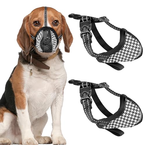 Maulkorb für Hunde, weich, atmungsaktiv, Netzgewebe, verstellbar, für kleine, mittelgroße und große Hunde, verhindert Bellen, Essen und Beißen, 2 Stück von Jokureao
